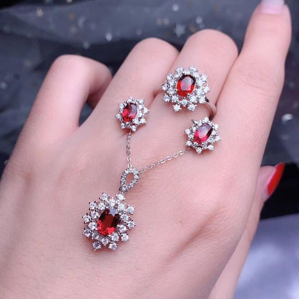 

earrings & necklace trendy ruby pendant jewelry set women girl lady gold color choker fashion, Silver