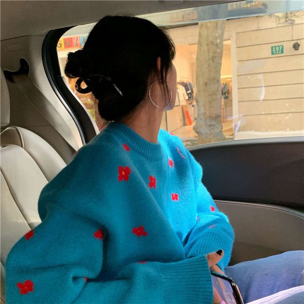 

simple style sweet floret sweater for women in autumn and winter, White;black