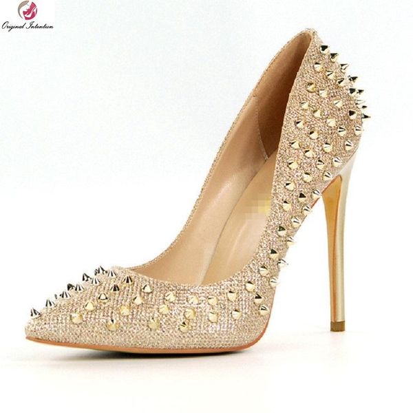 

dress shoes original intention all rivets pumps woman white gold purple pointed toe stiletto high heels party frmale, Black
