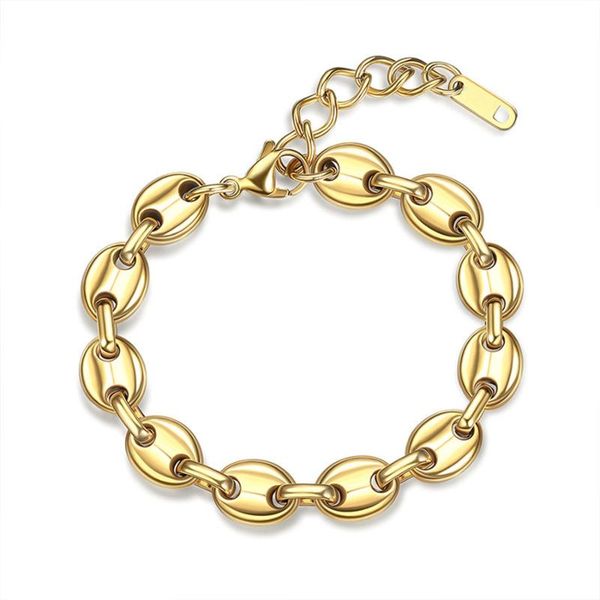 

link, chain coarse coffee bean pig nose ring gold bracelet copper plating 14k real manufacturer hand jewelry wholesale, Black