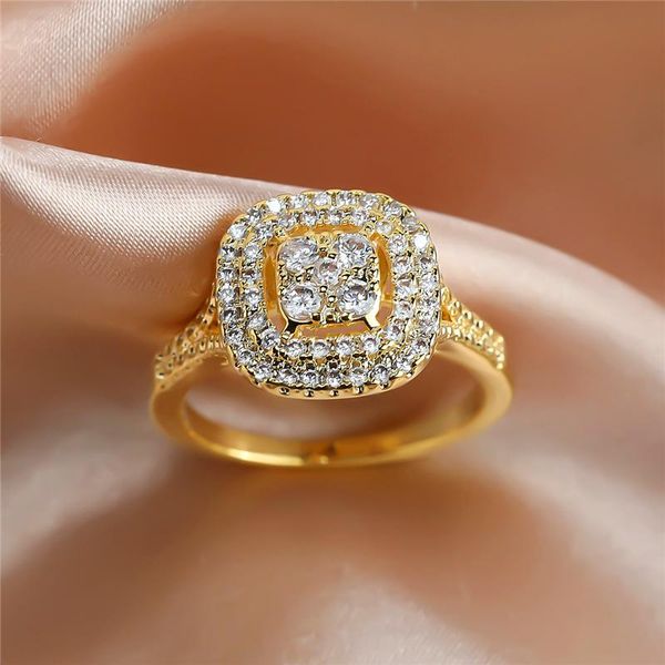 

wedding rings luxury female small white round crystal ring vintage rose gold color for women cute zircon stone engagement, Slivery;golden