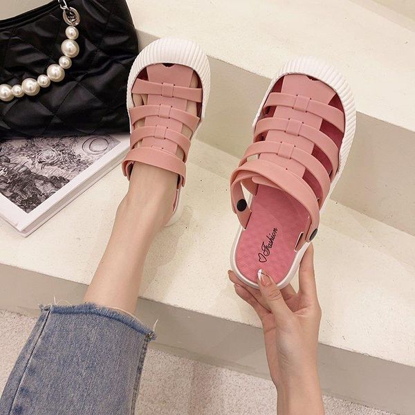 

sandals 2021 summer korean style fashion flat heels back strap cut out pvc women beach ladies casual jelly slippers, Black