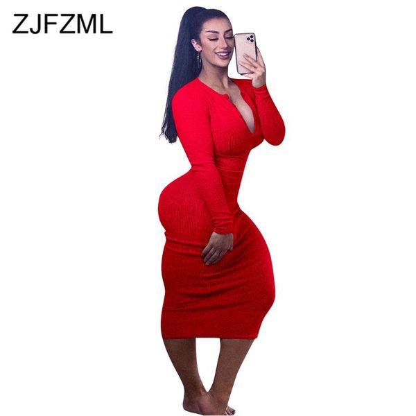 

elastic hight ribbed knitted long party dress woman deep v neck sleeve slim office lady solid button up skinny casual dresses, Black;gray