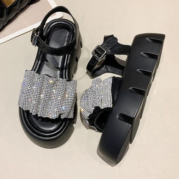 

dress shoes buckle strap rhinestone sandals 2021 women's female shoe platform wedge ytmtloy zapatos transparentes de mujer sadalias, Black