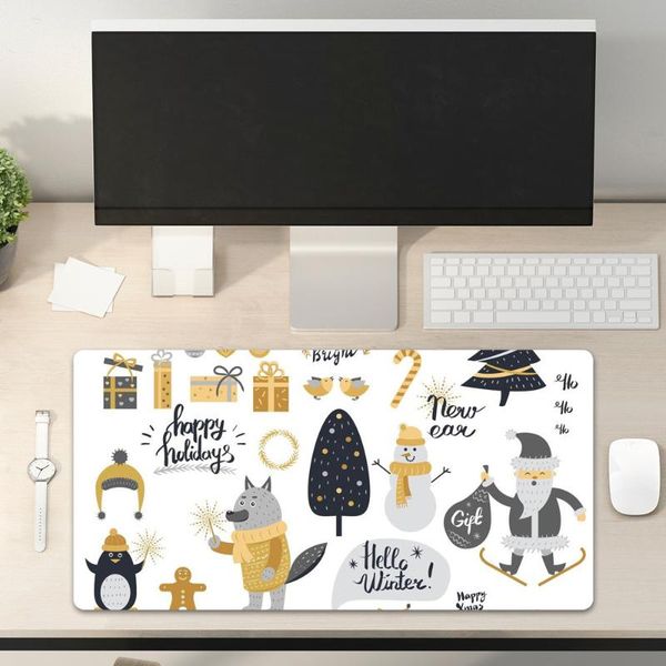 

mouse pads & wrist rests yellow grey christmas elements leather deskpad office desk