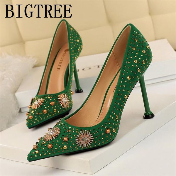 

fashion women pumps rhinestone flock pointed toe thin heels 9.5cm high shoes women's wedding party dress, Black