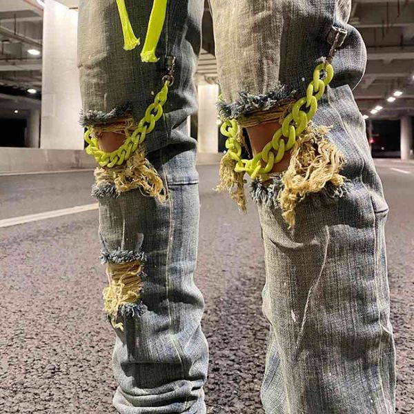 

women's jeans high street torn stretch brem pants and worn hip hop drawstring for men women ripped skinny jeans teenage girls s75s, Blue