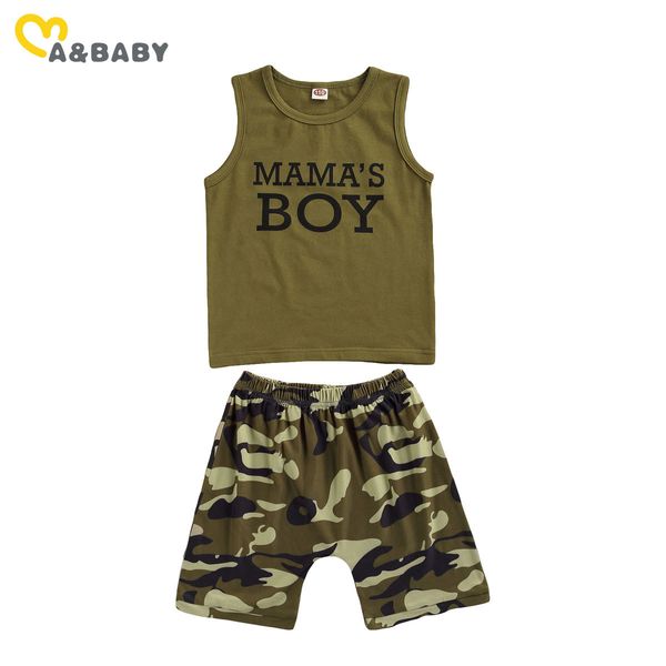 

2-7y summer child kid boys girls clothes set casual mama's boy girl letter vest camo shorts outfits costumes 210515, White
