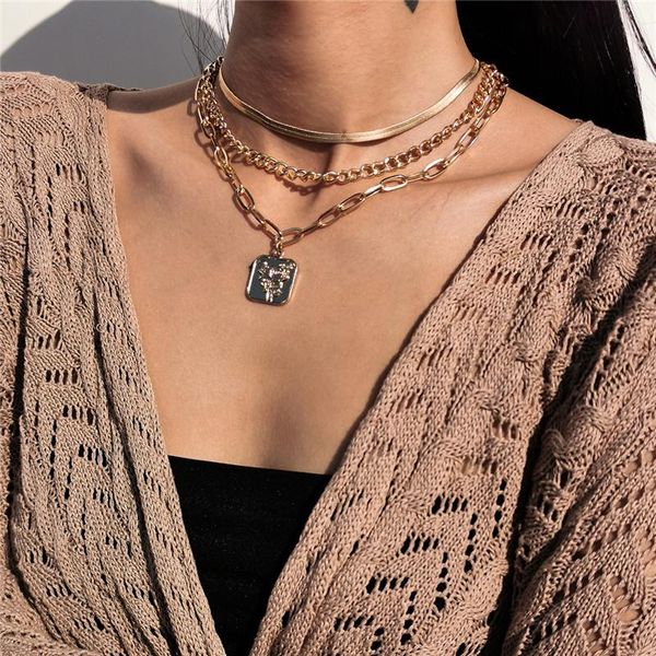 

chains korean version exquisite simple tassel cross flat snake chain necklace female fashion rose relief pendant 3 set jewelry, Silver