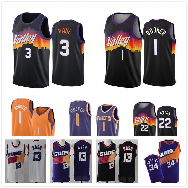 

2021 phoenix suns men devin 1 booker chris paul deandre ayton city basketball edition jersey, Black;red
