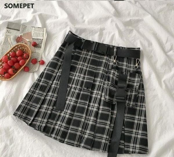 

skirts pleated mini skirt gothic harajuku lady pocket a-line faldaship-hop streetwear sweet casual black plaid skirts7b700