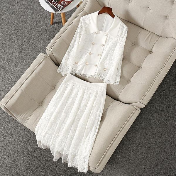 

women's tracksuits neon fashion 212261 spring cut out lace and skirt two piece set light mature suit, Gray