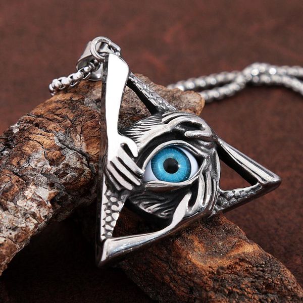 

chains vintage stainless steel eye of providence necklace for men punk masonic all seeing pendant christmas halloween gift, Silver