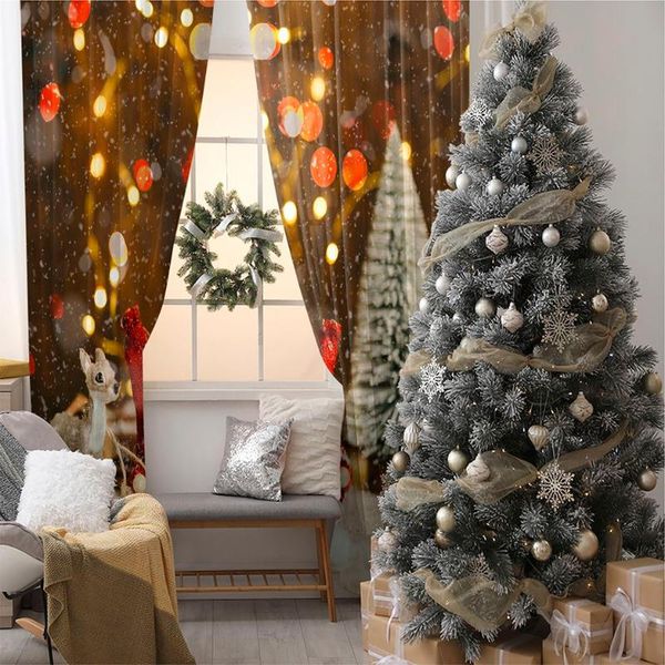 

curtain & drapes santa claus and pine tree on snow bokeh with light romantic christmas scene printed red white yellow