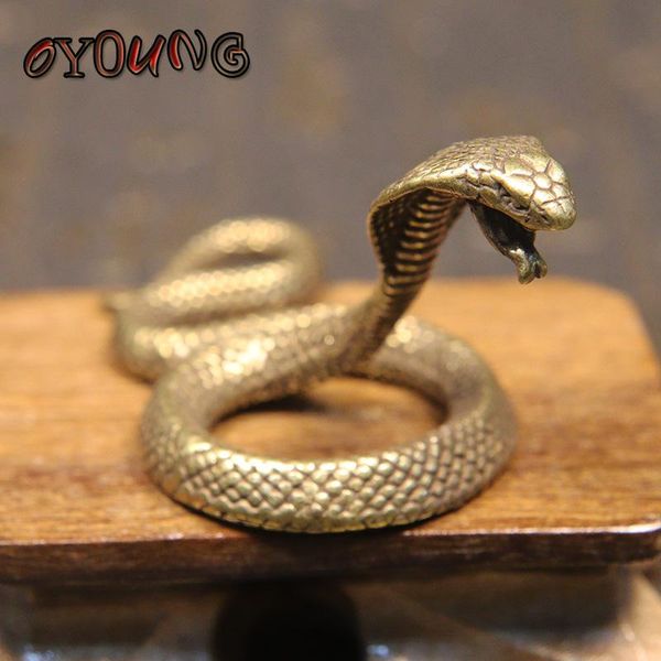 Bronzo vintage cobra zodiaco serpente statua figurine in miniatura decorazioni da scrivania in rame ornamenti per animali domestici fermacarte in ottone decorativo