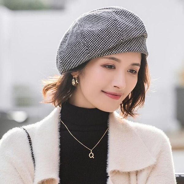 

outdoor hats winter 2021 brand autumn cotton female elegant for women hat women's plaid beret fashion cap painter wool wome, Black;white