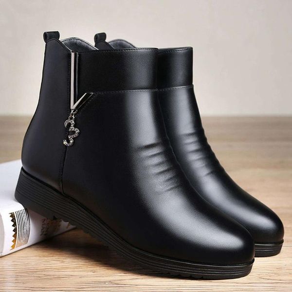 

boots anti-slip rubber rainy day flat shoes women fashion wedges cotton thickening warm snowshoe short elegant lady, Black
