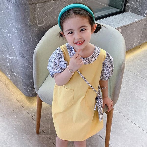 

girl's dresses born infant baby girls summer kids clothes puff sleeve floral princess dress bag for girl vestidos, Red;yellow