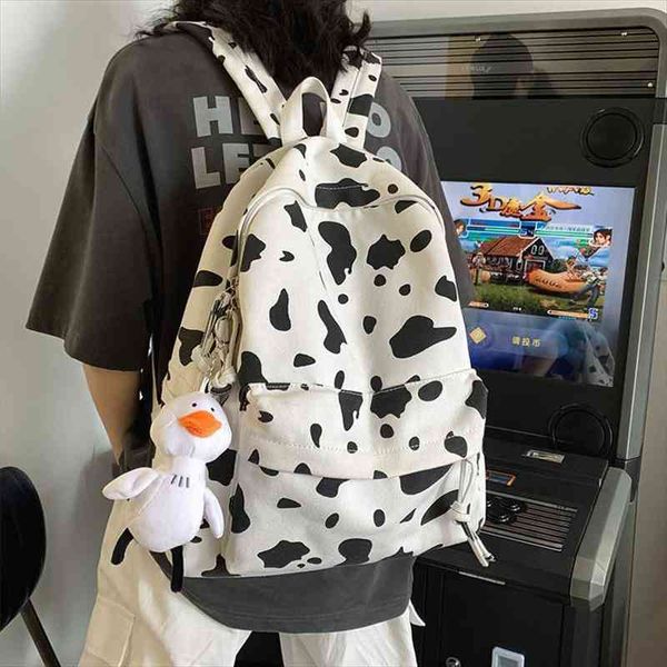 

cute milk cow printing womens backpack canvas travel mochila women school bag for teenager girls fashion rucksack wholesale