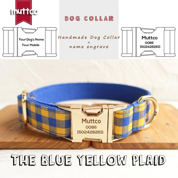 

dog collars & leashes muttco double cloth collar the blue yellow plaid anti-lost pet supplies engraved name phone number necklace 5 sizes ud