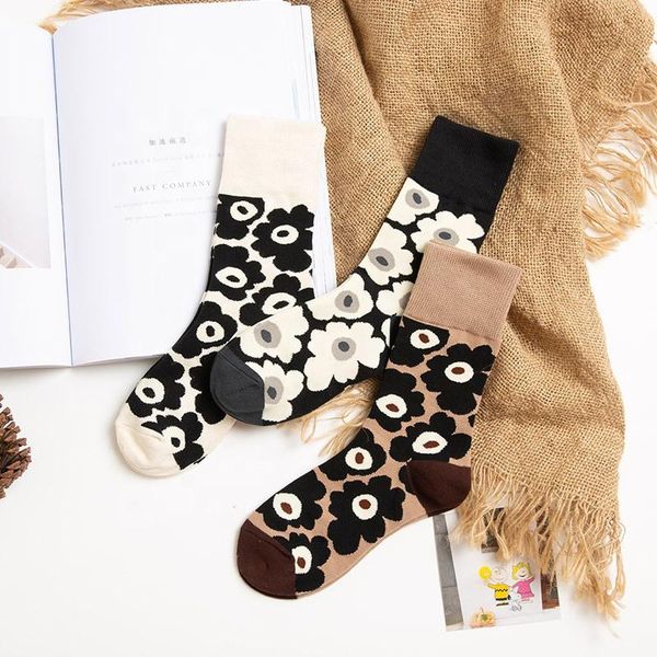 

men's socks design long tube cute fashion flower korean women black