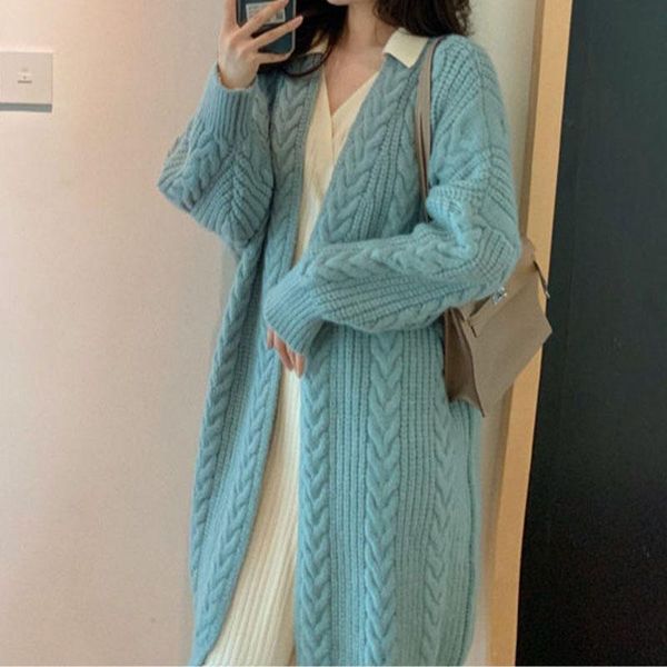 

women's knits & tees vintage twist long knitted cardigan women oversize winter fashion causal sweater female solid lazy korean clothes, White