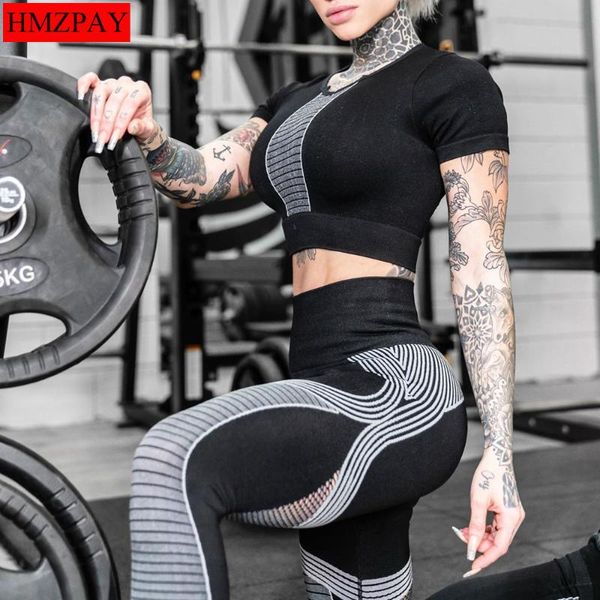

yoga outfit 2 pcs set seamless women workout gym clothes fitness short sleeve crop shirt high waist leggings pants sports suits
