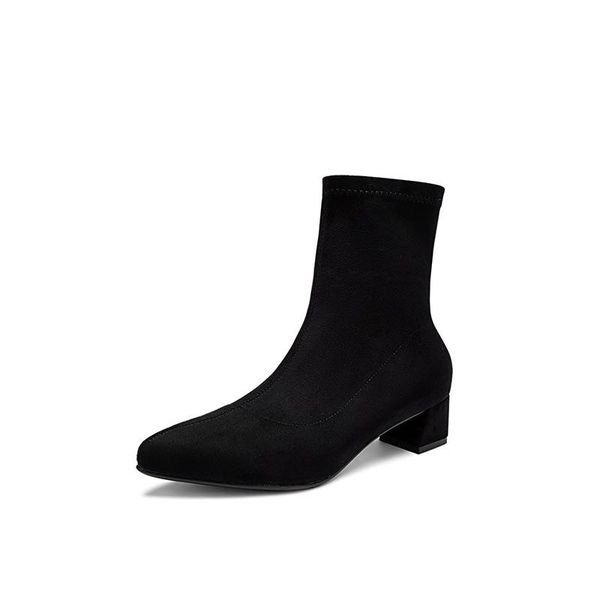 

boots women's fashionable and elegant pointed toe thick heel black short