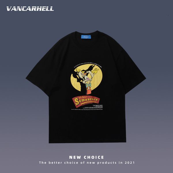 

tee polo sleeve t-shirt men's 2021 summer guochao spoof cartoon brand short and wo half, White;black