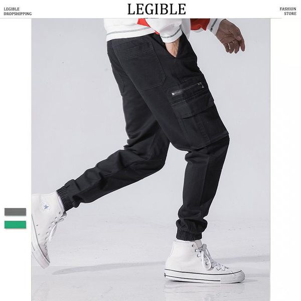 

solid color cargo pants mens korean autumn loose hip hop streetwear male casual joggers pant men men's, Black