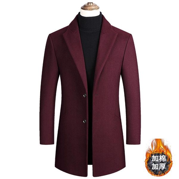 

men's wool & blends autumn winter woolen coat mens warm thicken business high-end man blended lapel single-breasted plus size jacket, Black