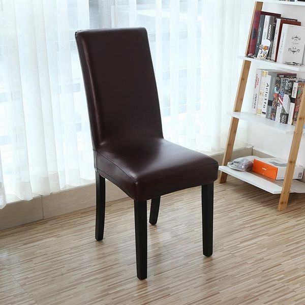

dining chair covers, solid pu leather waterproof and oilproof stretch cover slipcover for home decorative brown covers