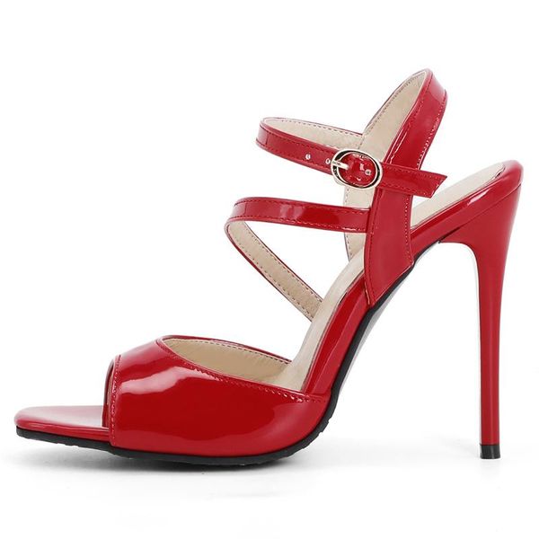 

fashion summer shoes for women ankle straps black red high heels gladiator sandals ladies wedding party 2021 large size 48 dress