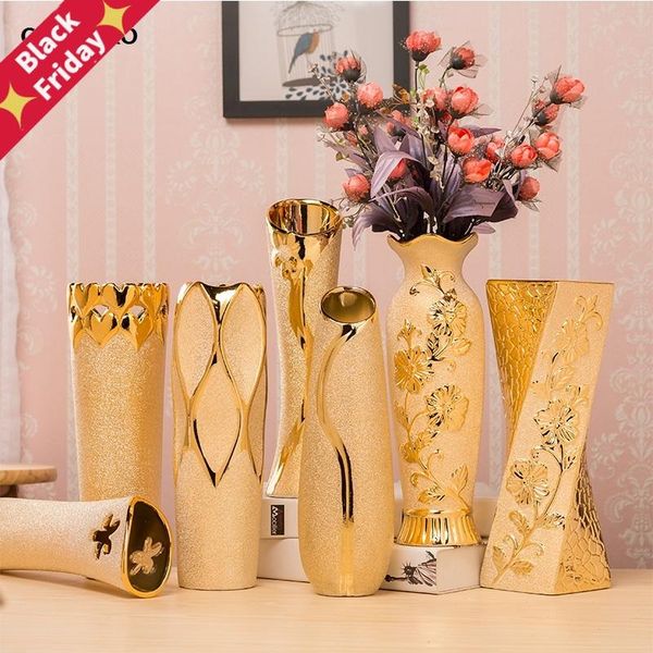 

luxury europe gold-plated ceramic vase home decor creative design porcelain decorative flower for wedding decoration vases