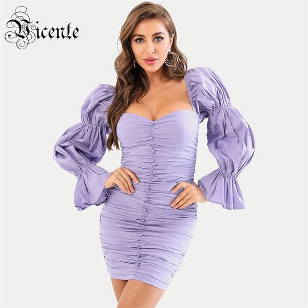 

trendy draped design puff sleeves squared collar celebrity party club mini dress vestido 210520, Black;gray