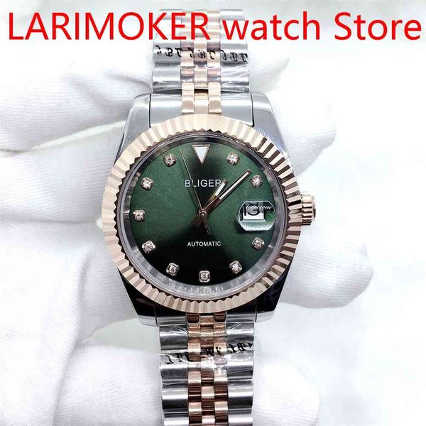 

bliger 39mm sier gold sterile watches sapphire crystal dial waterproof 21 ades miyota8215 movement automatic, Slivery;brown