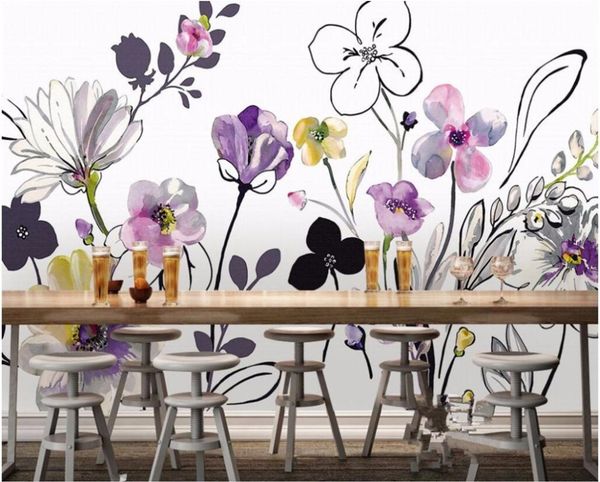 

wallpapers drop custom wallpaper modern simple hand-painted watercolor flowers small floral fashion background wall paper