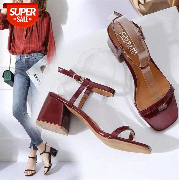 

roman sandals female fairy style korean version of wild open toe word with net red thick heel high heels #cm6d, Black