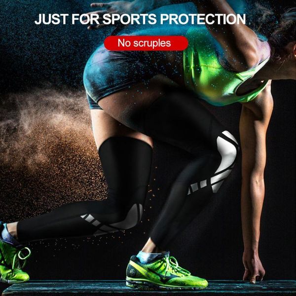 

long knee support brace pad protector sports pads silicone basketball volleyball leg sleeve kneepad leggings for gym elbow &, Black;gray