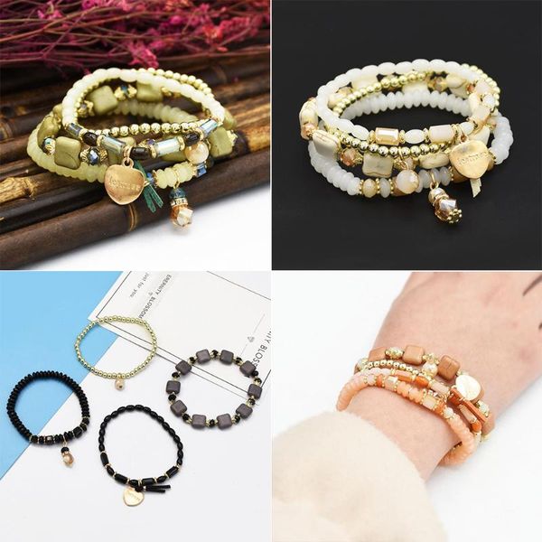 

beaded, strands prettyia adjustable multilayer handmade crystal bead, Black