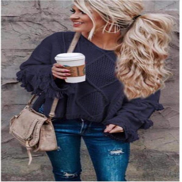 

women's sweaters 2021 autumn winter fashion pullovers acrylic v-neck tassel long sleeve sweater casual pure color loose, White;black