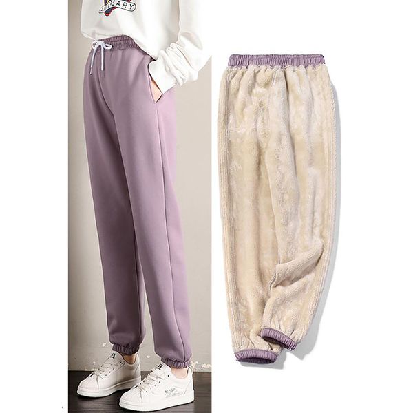 

pant winter cashmere harem warm veet thick lamb sweatpant female casual cotton pants loose women trousers, Black;white