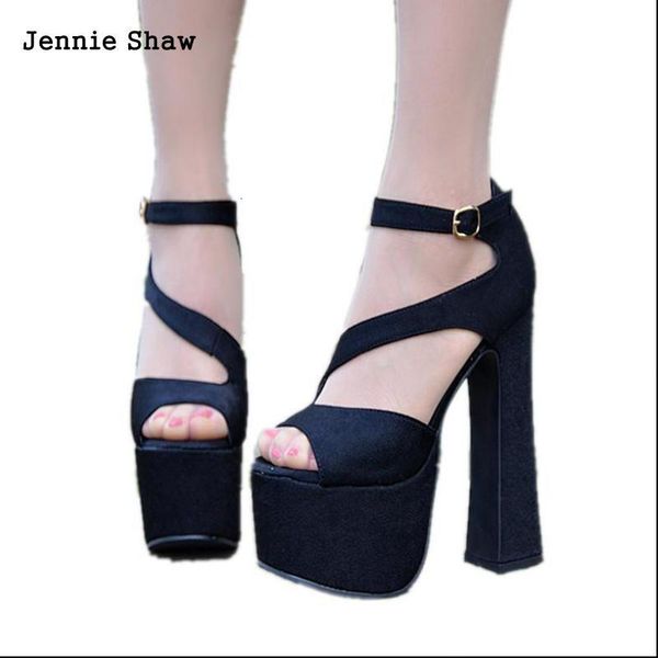 

sandalias alto verano para mujer, tacn grueso de 16cm,, Black