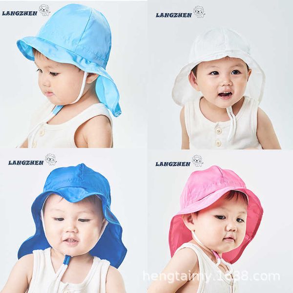 

new baby hat spring and autumn outdoor sunshade summer sunscreen children beach neck cap, Yellow
