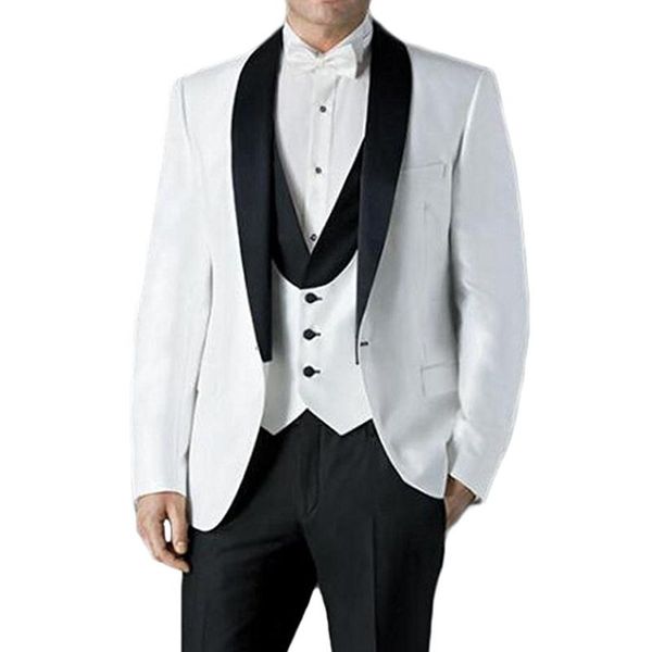 Tuxedos de noivo preto e branco para vestir de casamento 2021 Shawl lapela de três peças de festa de noite ternos de casaco de calça coletes masculinos blazers masculinos