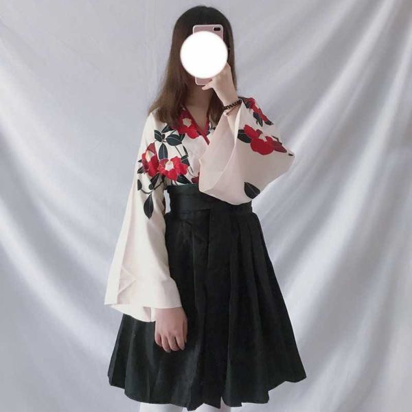 

japanese kimono kimono jiu jitsu game/anime cosplay costume for girls corn poppy flower women dress dress 210601, Black;gray