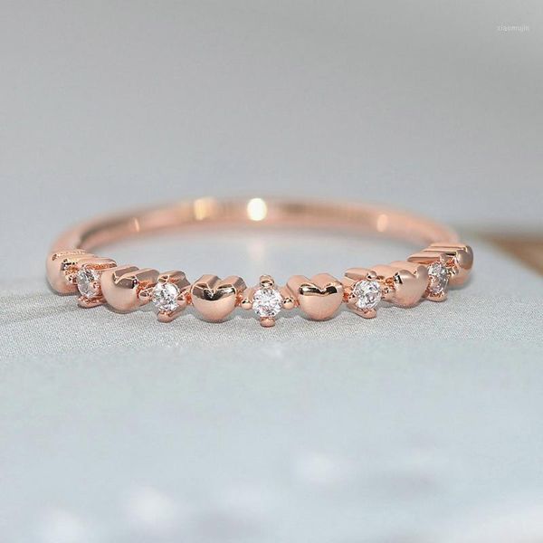 

cluster rings zhouyang slim for women simple delicate love heart micro inlay zircon 3 color wedding engagement gift fashion jewelry r901, Golden;silver