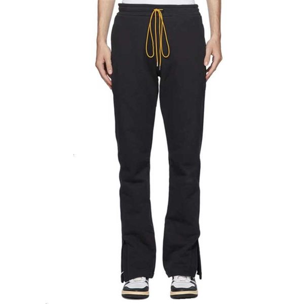 

men's pants rhude sweatpants men women 1:1 drawstring stitching split terry casual thickening trousers l9mx, Black
