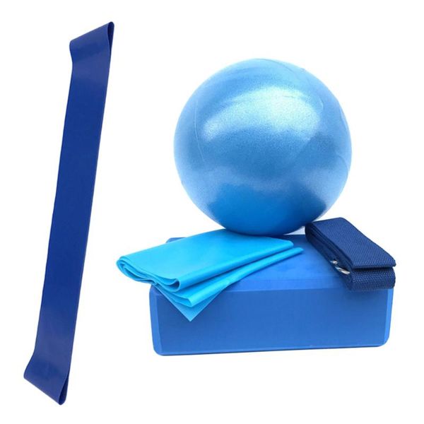 

5pcs home fitness yoga tension band sports accessory supplies (blue, ball, brick, latex resistan balls