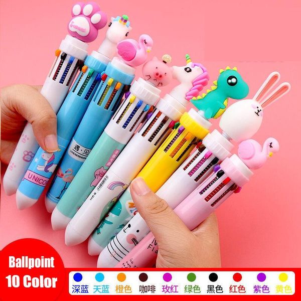 

ten color ballpoint pen stationery cute pens novelty animal cartoon student writing gel learning office supplies 10, Blue;orange